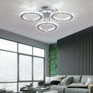 Luces de techo redondas de cristal para comedor, luces Led regulables con Control remoto de 60W