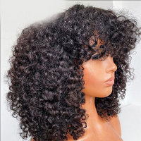 Perruque Pixie Bouclée Double Trame en Cheveux Naturels Bruts, 100% Cheveux Humains Brésiliens pour Femmes Noires, Densité 250%, Noire Naturelle, Longue avec Dentelle