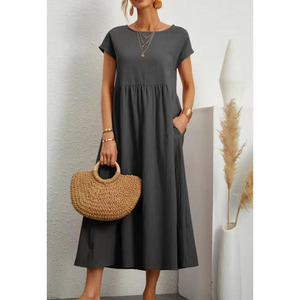 Abito Casual da Donna <span class=keywords><strong>Chic</strong></span> ed Elegante 2023, Vestito Senza Maniche a Tinta Unita, Lunghezza Midi, Vendita Economica - Product Image 4