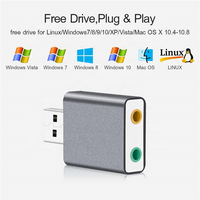Adaptador de Sonido Estéreo Externo USB con Conector de Micrófono y Auriculares de 3.5mm para Windows, Mac, Linux, PC, Laptops, Computadoras de Escritorio y PS4