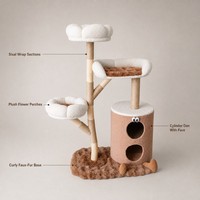 Arbre à chat tout-en-un en bois massif, style tasse à café, avec condo et bande de jeu pour chats de grande taille