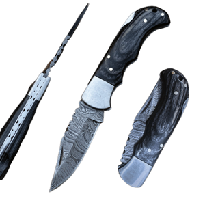 Couteau pliant de poche en acier Damas inoxydable de qualité industrielle, fait main, à pointe tombante, manche en bois Pakka, pour l'extérieur, le plus vendu - Product Image 1