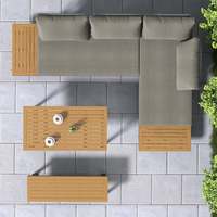 AJUNION Canapé sectionnel d'extérieur en aluminium et bois Table de foyer au gaz propane Meubles de jardin en forme de L Ensemble de canapés d'extérieur