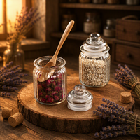 Bocal de rangement vertical en verre côtelé 2026 avec couvercle double en verre et silicone, pour le stockage du thé, du thé aux fleurs, des céréales, des noix et des aliments secs