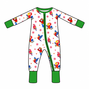 رومبير من الخيزران بسحاب بطبعة ببغاء، ملابس نوم بسحاب، بالجملة، علامة تجارية خاصة - Product Image 1