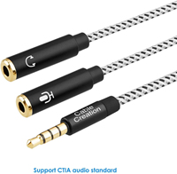 CableCreation Adaptador Divisor de Audio para Auriculares y Micrófono, 3.5mm Macho a Doble 3.5mm Hembra, con Blindaje Trenzado de PVC para Computadora y Automóvil