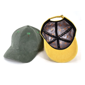 Custom Embroidery Corduroy Baseball <b>Cap</b> Unisex Adjustable 6-Panel Tropical Palm Tree Design Yellow Green Casual <b>Hat</b> - Product Image 3