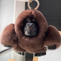 Articles de mode : Porte-clés 100% vraie fourrure de lapin, breloque gorille King Kong pour clés de voiture, pendentif de sac, cadeaux en peluche