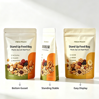 Sachet en plastique personnalisé imprimé, pochette souple verticale avec fermeture éclair factice, emballage alimentaire pour snacks, fruits secs et noix