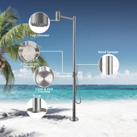 Robinet de douche extérieur moderne en acier inoxydable 304 brossé, chaud/froid, à poser au sol, avec design pluie pour piscine