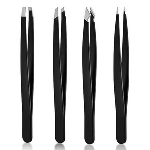 Pince à épiler noire en acier inoxydable, anti-corrosion, à pointe inclinée et pointue, antistatique, pour l'épilation et le modelage des sourcils - Product Image 1
