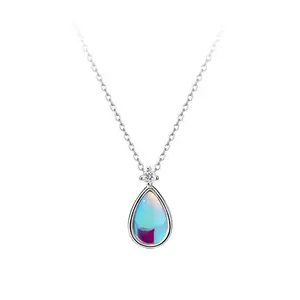 Pingente de prata esterlina 925 de luxo com pedra de lua planetária, pingente de diamante com pingente de coração e pedra azul, joia alta para mulheres