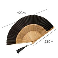 Éventail pliant artisanal en bois de couleur unie avec logo personnalisé, style chinois, pompon, portable, pour mariage, fête, danse, cadeau