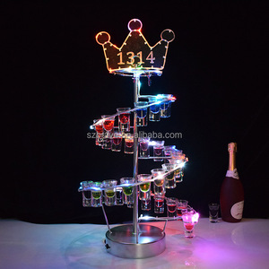 Nhà Máy Bán buôn Bar sạc <span class=keywords><strong>LED</strong></span> thắp sáng acrylic xoay Shot Glass chuyến bay khay <span class=keywords><strong>LED</strong></span> Cocktail kính hiển thị đứng - Product Image 2