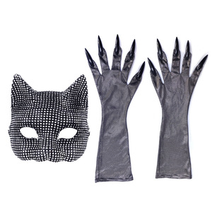 Pafu Halloween gato disfraz accesorios <span class=keywords><strong>Catwomen</strong></span> disfraz para representaciones teatrales fiesta club nocturno mascarada máscara gato pata guantes - Product Image 2
