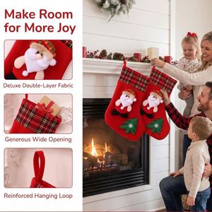 Grand chaussette de Noël FX avec motifs Père Noël, Bonhomme de neige et Renne, sac cadeau de Noël, ornement suspendu pour cheminée, pour la décoration de Noël à la maison - Product Image 4