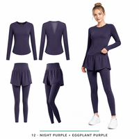 Ensemble de yoga 2 pièces pour femmes, chemise à manches longues avec dos en maille, leggings à jupe 2 en 1, tenue de sport athlétique, 13 couleurs, S-2XL