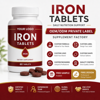 Suplemen Besi 65mg dengan Logo Khusus Mendukung Produksi Sel Darah Merah untuk Kesehatan Pria dan Wanita Tablet Besi