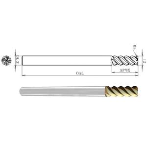 Fresa de esquina con radio de vástago largo de 4 filos, [Diámetro]mm (R[R]mm) X [Largo del vástago]mm, para fresado de cavidades profundas y mecanizado de alta velocidad - Product Image 1