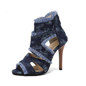 Sandalias de verano sexys con tacón ultra alto, diseño de leopardo, bloques de color, borlas y tacón fino, estilo boca de pez, sin cordones y con punta abierta. - Product Image 2