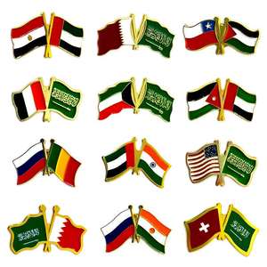 Épingles à double drapeau national en gros, bannière incurvée, souvenirs d'amitié bilatérale en métal émaillé, tenue diplomatique pour événement national - Product Image 1