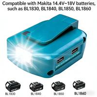 Adaptateur de batterie pour batterie au lithium 14,4V-18V avec double sortie USB, matériau ABS, lampe de travail LED portable