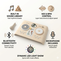 Table de mixage DJ et piano interactifs en bois avec support pour enfants, effets lumineux LED colorés, double platine, bureau d'activités Montessori