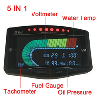 Set Pengukur Kendaraan Digital LCD 5 in 1: Tachometer, Voltmeter, Pengukur Tekanan Oli, Pengukur Suhu Air, Pengukur Bahan Bakar