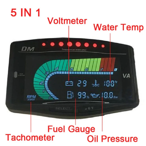 Compteur numérique LCD 5 en 1 pour camion, voiture, <span class=keywords><strong>moto</strong></span>, bateau : tachymètre, capteur de pression d'huile, voltmètre, température de l'eau, jauge de carburant, compte-tours - Product Image 3