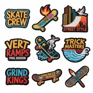 Nouveau Patch Décoratif Thermocollant pour Vêtements, Motif Skateboard Incliné, Broderie Informatique Master - Product Image 1