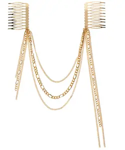 Manchet Pin Chic Goud Legering Ketting Haarband Bruiloft Prom Kopstuk Fashion Lady Vrouw Drie Lagen Tassel Haar Kam