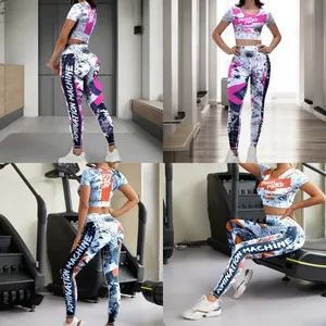 Conjuntos de Yoga para <span class=keywords><strong>Mujer</strong></span>, Personalizados, de Cintura Alta, Secado Rápido, Estampados, con Efecto Levanta Glúteos, Resistentes a las Sentadillas, de Nailon y Spandex, <span class=keywords><strong>Ropa</strong></span> Deportiva para Gimnasio, Fitness y Running - Product Image 3