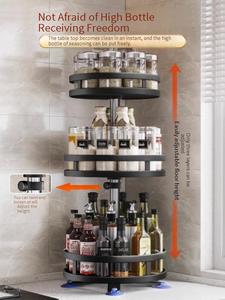 家用厨房可调单层金属香料瓶储物架方形旋转台面搁板 - Product Image 2