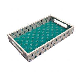 Bandeja de Servir Rectangular de Madera Ligera y Decorativa con Diseño Floral de Ancla, Diseño Contemporáneo de Alta Calidad - Product Image 1