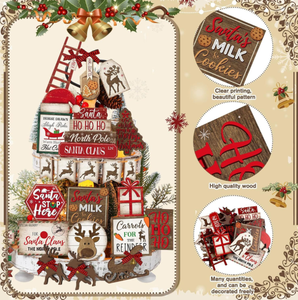 24 pezzi di natale da tavolo <span class=keywords><strong>centrotavola</strong></span> con alce decorato in fattoria slitta <span class=keywords><strong>su</strong></span> un vassoio di <span class=keywords><strong>legno</strong></span> a più livelli appesa da parete decorazioni natalizie - Product Image 4