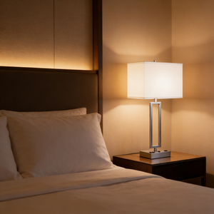 Lámpara de Noche Personalizada para Hotel Days Inn by Wyndham, Moderna Lámpara de Lectura LED para Habitación con Pantalla de Tela, Blanca, 2 Tomas de Corriente - Product Image 1