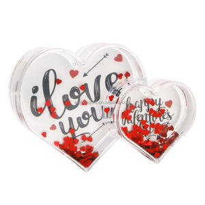 Herstelleraktion Herzförmiger Glitzer-Flüssigkeits-Klarplastik Herzförmiger Kunststoff-Fotorahmen Schneekugel Mit Herz-Glitzer - Product Image 1