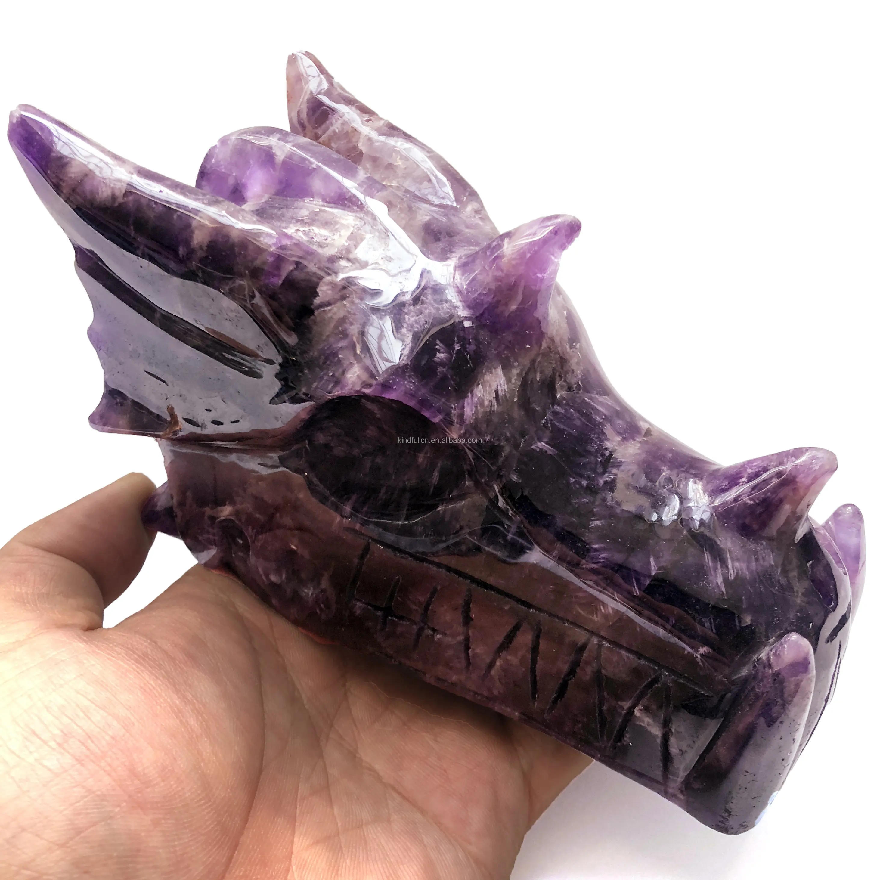 มือแกะสลักที่กำหนดเองธรรมชาติ Dream Amethyst คริสตัลหิน Dragon Head