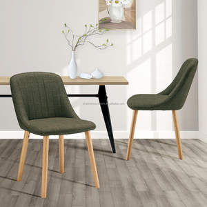 Chaise de salle à manger verte moderne élégante pieds en bois avec dossier en lin rembourré pour la décoration intérieure et les sièges du salon - Product Image 1