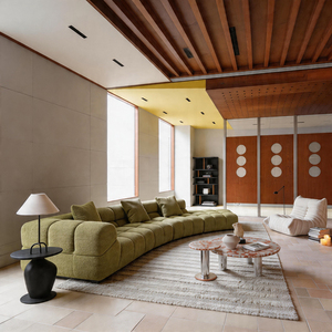 Canapé modulaire sectionnel vert olive moderne VB avec chaise longue, structure en bois massif, coussins en mousse haute densité, tissu texturé - Product Image 3