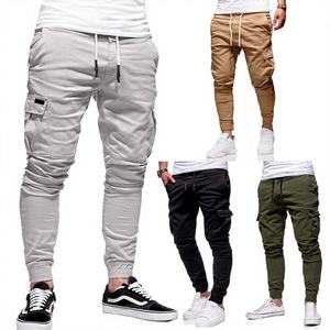 Pantalon cargo décontracté en toile pour homme, anti-boulochage, avec braguette zippée, taille mi-haute, teint uni, haute qualité, tendance - Product Image 4
