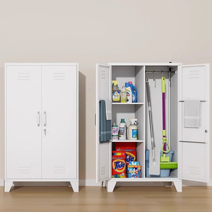 Armoire de rangement pour balais en acier laminé à froid, 2 tiroirs, outils de nettoyage, atelier, garage, OEM ODM, structure démontable, garantie 3 ans - Product Image 2