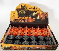 Bougies chauffe-plat Halloween citrouille araignée filet bougie chauffe-plat LED lanternes sans flamme à piles décorations de fête Orange noir