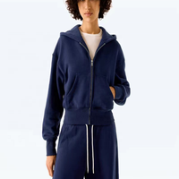 Ensemble de survêtement 2 pièces pour femme, personnalisé, uni, avec sweat à capuche court zippé, en coton French Terry brodé, style décontracté et ample