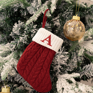 Chaussettes de Noël rouges avec lettres de l'alphabet flocon de neige, en tricot polyester/lin/velours, décorations suspendues pour sapin de Noël - Product Image 5