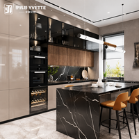 Meubles de cuisine intégrés de style moderne, îlot personnalisé, unités murales pliables, installation facile, prêts pour la rénovation, en acier inoxydable