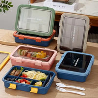 Boîte à lunch bento 1500 ml, portable, pour enfants, étudiants, bureau, avec cuillère et fourchette, anti-fuite, durable, écologique, en plastique alimentaire, carton