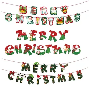 크리스마스 트리 벨 산타 클로스 순록 사탕 지팡이 메리 크리스마스 편지 종이 배너 플래그 화환 크리스마스 파티 장식 용품