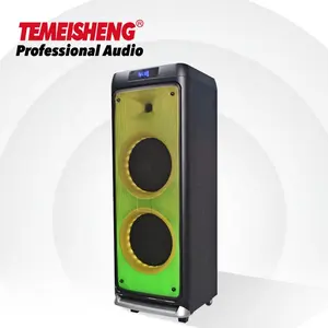 Temeishengデュアル8インチ木製ケーススピーカー (ホイール付き) PMPO 800W TWS BT5.0 FM