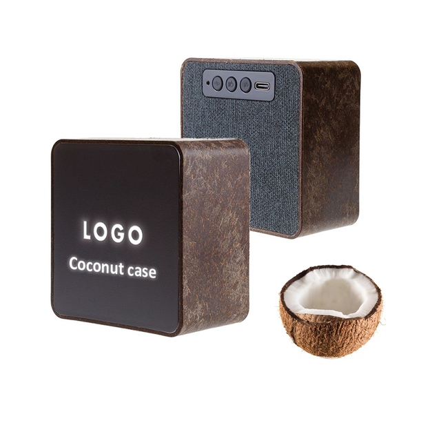 Eco-friendly Cocunut Speaker Custom LED Logo 5W LED Speaker Powered Portable Bluetooths Speaker